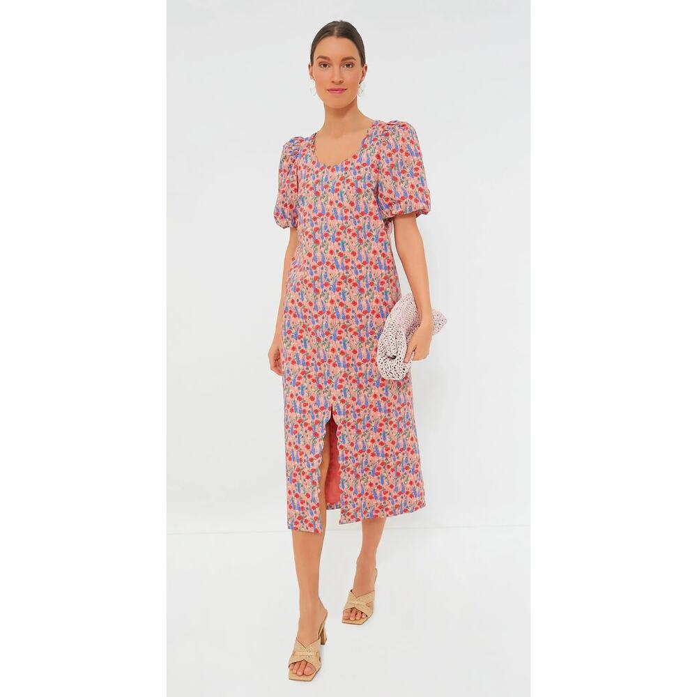 Tuckernuck Hyacinth House Serena Red Poppy Floral Scalloped Midi Cotton Dress M